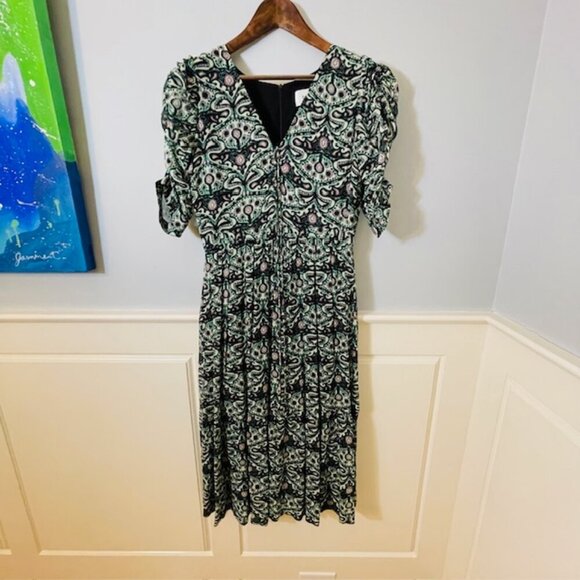 ba&sh Flowy Midi Dress Rue Madame Fine Dress Green Viscose Abstract Small - Picture 3 of 10